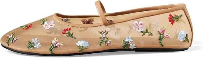 Nude Mesh Ballet Flats for Women Tulle Floral Embroidered Mary Jane Ballerina Round Toe Comfortab... | Amazon (US)