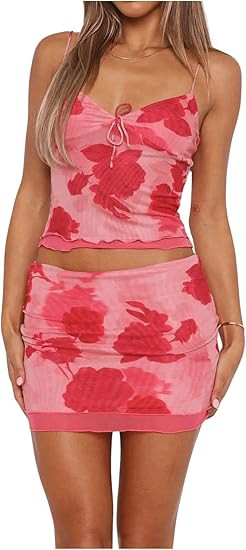 SOLY HUX Women's Summer Mesh Mini Skirt Sets 2 Piece Sexy Crop Camisole Tops Skirts Y2K Suit Goin... | Amazon (US)