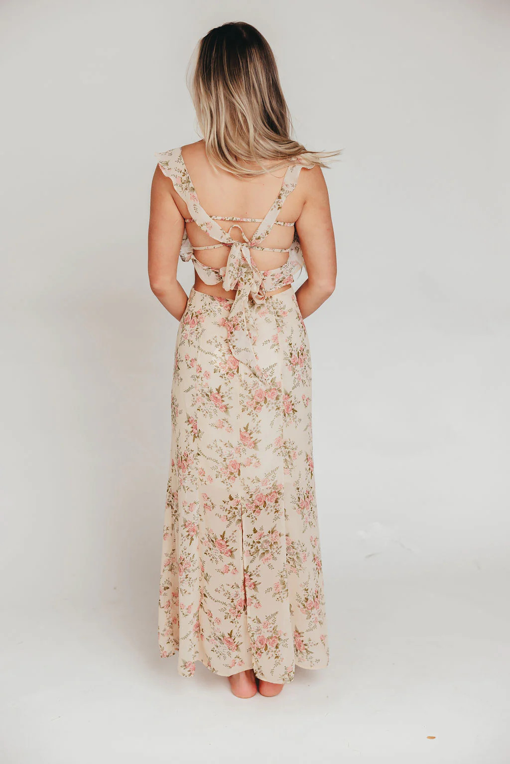 Beloved Flutter Sleeve Maxi Dress in Blush Pink Floral | Worth Collective