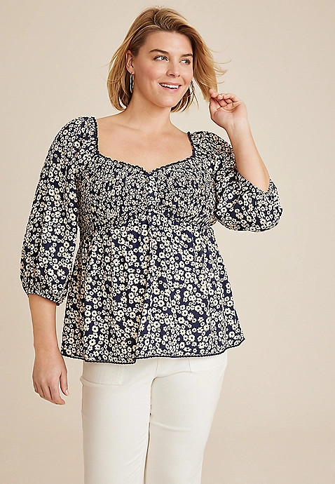 Plus Size Floral Sweetheart Peplum Blouse | Maurices