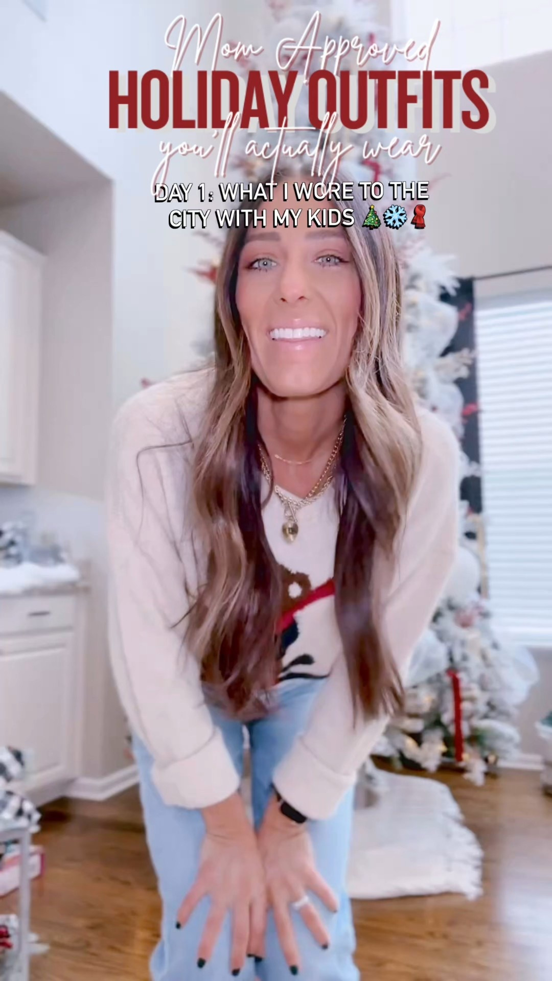 I will take any excuse to wear this cutie best sweater all season long! 🧸 BONUS it is perfect to wear all winter, not just for the holidays! Styled here for a day doing fun Christmas activities in the city with my kids. Chicago really is magical during the holidays🎄🎅🏻☃️