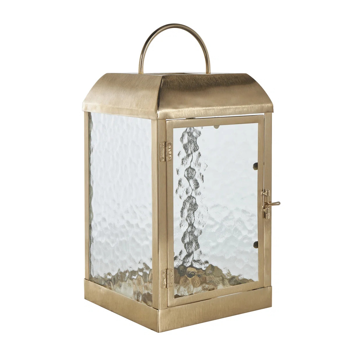 Metal Indoor Outdoor Gold Candle Lantern with Pebbled Glass | Wayfair North America
