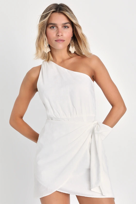 Forever Summer White One-Shoulder Faux Wrap Mini Dress | Lulus (US)