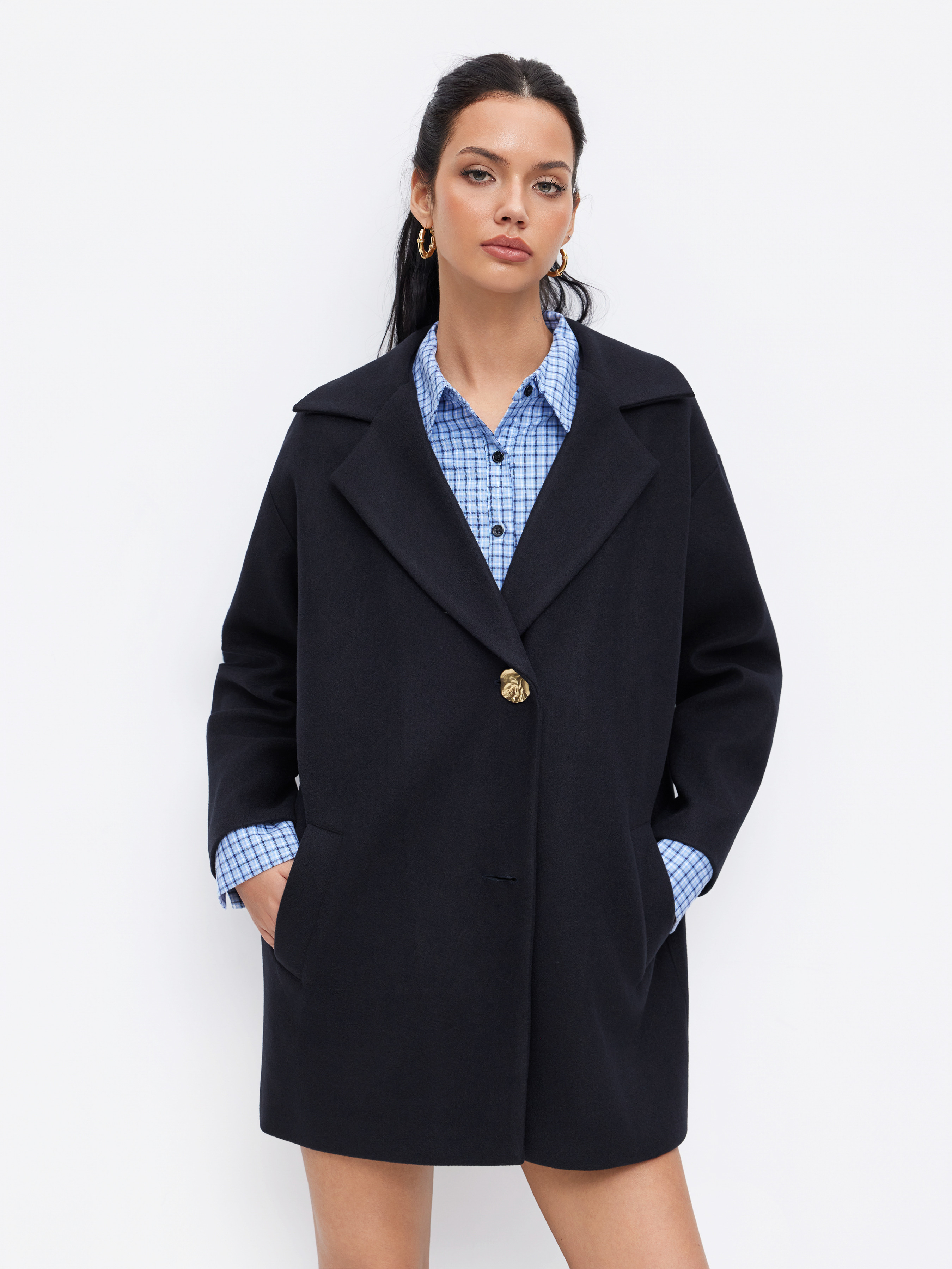 Wollähnliche Stoffe Oversize Mantel mit Nieten und Kragen im Woll-Look For Arbeit | Cider