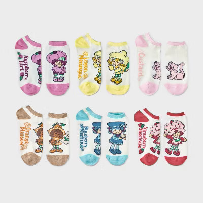 Women's Vintage Strawberry Shortcake 6pk Low Cut Socks - Assorted Color 4-10: Cushioned Sole, Knit Fabric, Machine Washable | Target