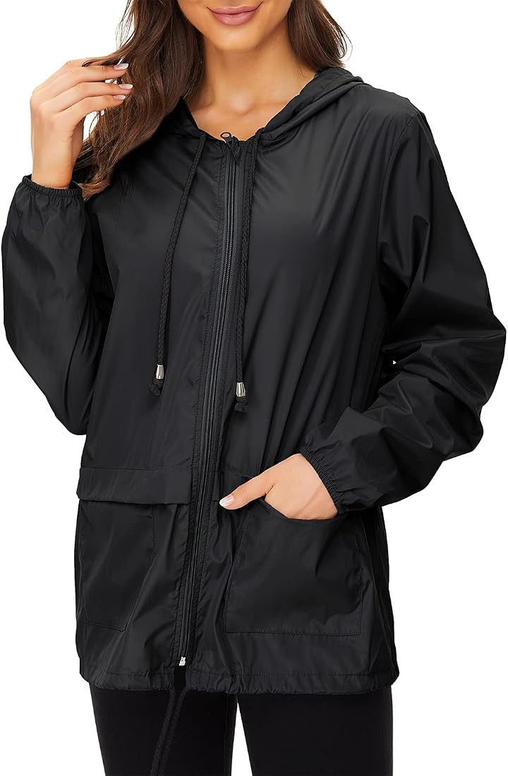 Women Rain Coats Lightweight Waterproof Outdoor Rain Jacket Hooded Packable Raincoats | Amazon (US)