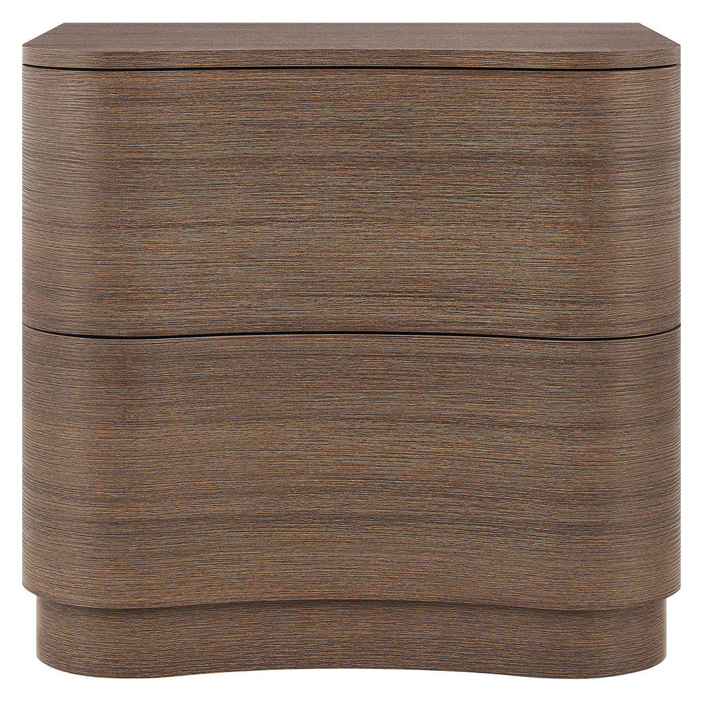 Mirae 2-Drawer Curved Nightstand In Brushed Brown Oak | 1stopbedrooms