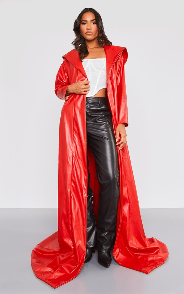 Red Faux Leather Coat | PrettyLittleThing US
