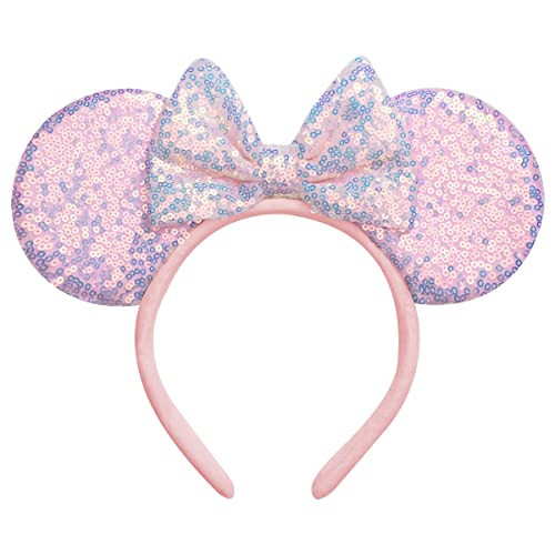 Seamoy Pink Minnie Ears Headband,Sequin Mouse Ears Bow Headband for Birthday Girl,Cosplay Custume Princess Headband,Rose Gold Pink Mouse Ears | Amazon (US)