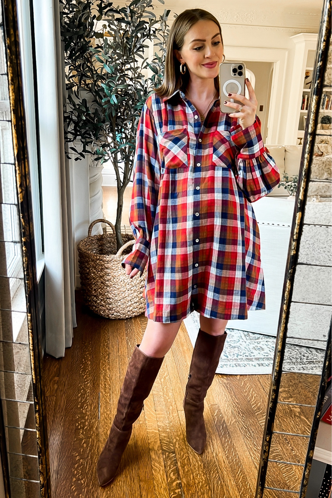 Plaid dress // shirt dress // bump friendly // thanksgiving outfit // tall boots // suede boots // comfy Fall outfits // 

#LTKHoliday #LTKbump #LTKfindsunder100