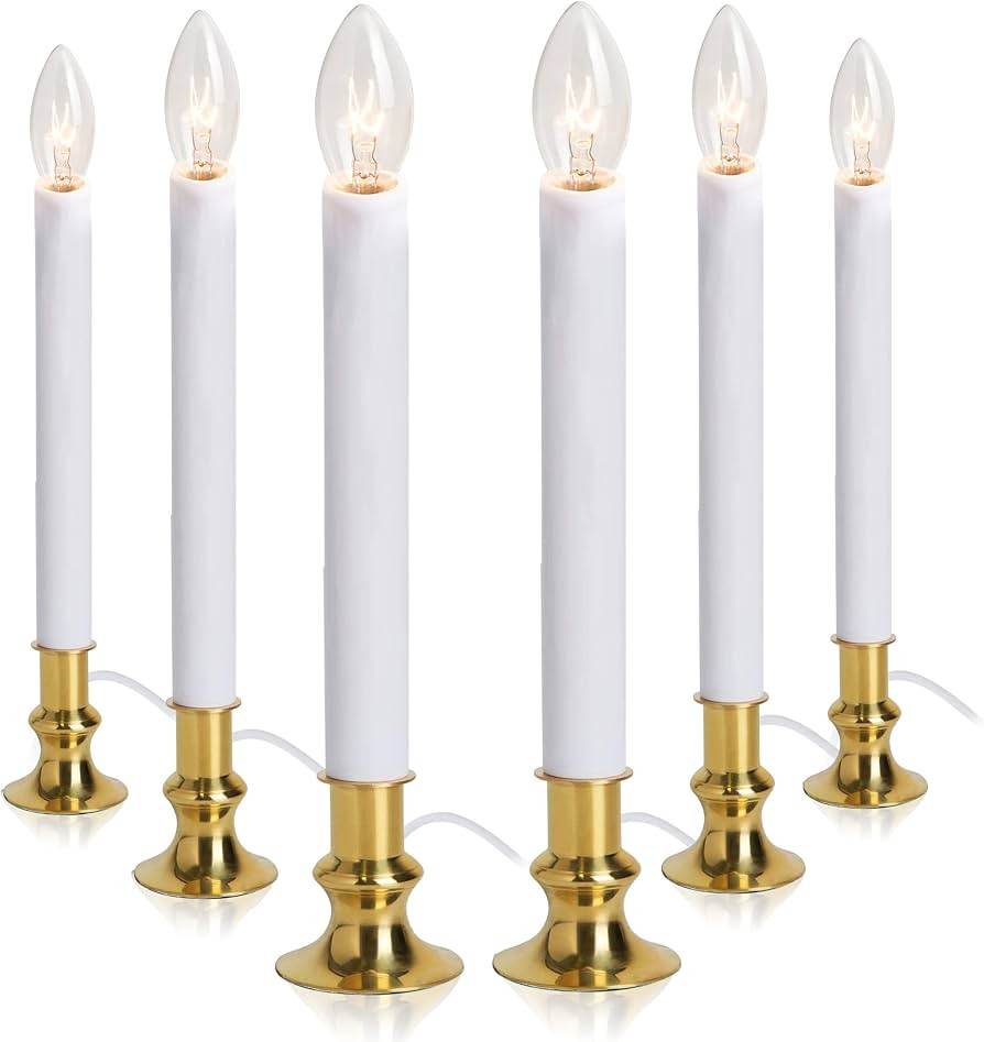 Electric Christmas Window Candle Lamp - 6-Pack | Brass-Plated Base with LED Bulbs | Dusk-to-Dawn ... | Amazon (US)