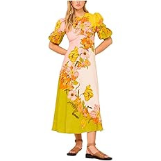 HWEVDHJ Women's Summer Casual Dress Floral Print Retro Round Neck Tassel Bohemian Midi Dresses Sh... | Amazon (US)