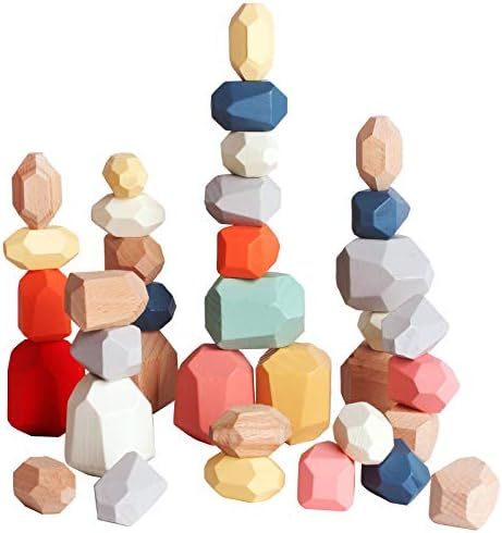 BESTAMTOY 36 PCs Wooden Sorting Stacking Rocks Balancing Stones ,Educational Preschool Learning M... | Amazon (US)