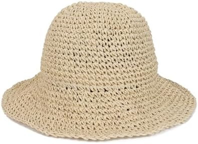 Womens Crochet Straw Sun Hat with Wide Brim – Soft Foldable Floppy Beach Hat for Summer | Amazon (US)