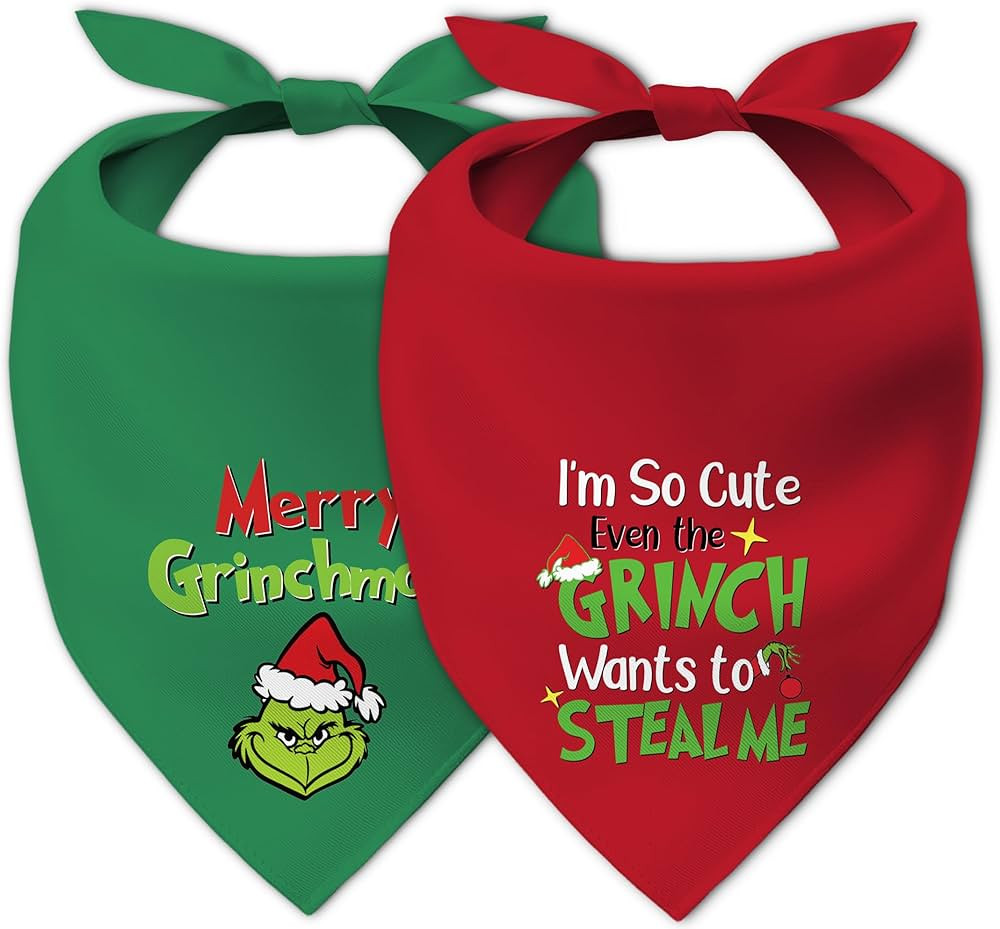 Christmas Dog Bandanas - Green & Red Triangle Bibs Scraf for Medium Large Dogs, 2-Pack | Amazon (US)