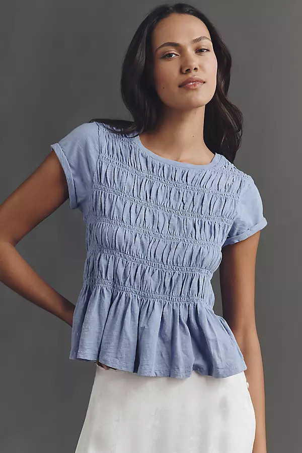Tabby Cotton Smocked Peplum Tee | Anthropologie (US)