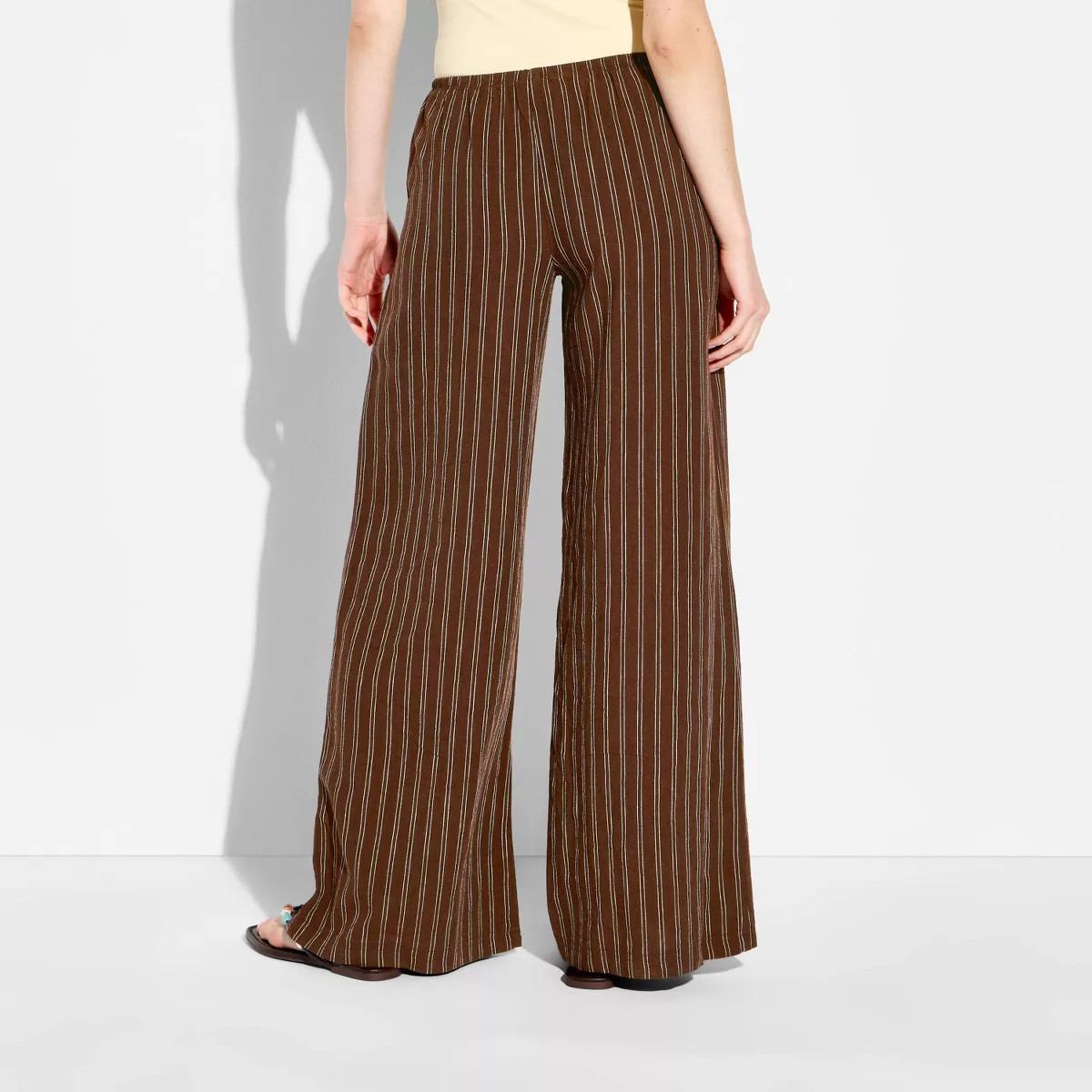 Women's Low-Rise Baggy Leg Linen Pull-On Pants - Wild Fable™ Brown Striped XL | Target