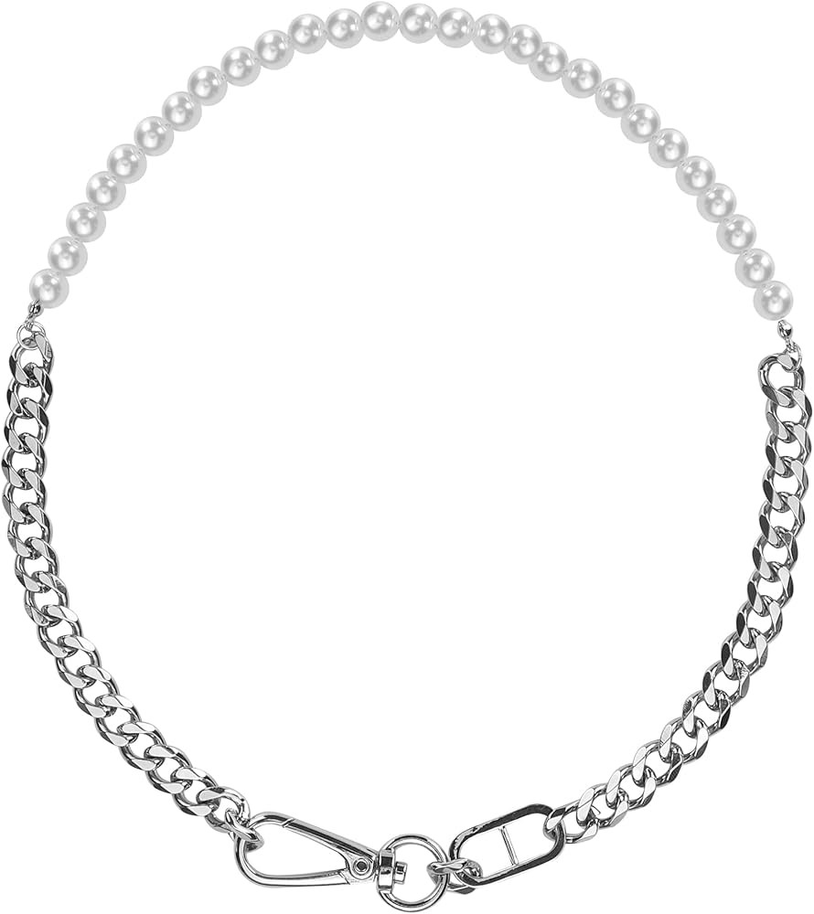 Half chain Half pearl gen v necklace half and half white pearl steel chain necklace half and half... | Amazon (US)