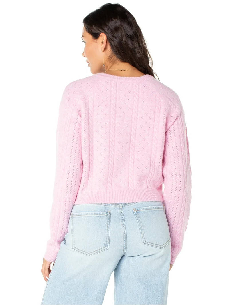 Celebrity Pink Women's and Women's Plus Cable Knit Crew Neck Cardigan, Sizes XS-4X | Walmart (US)