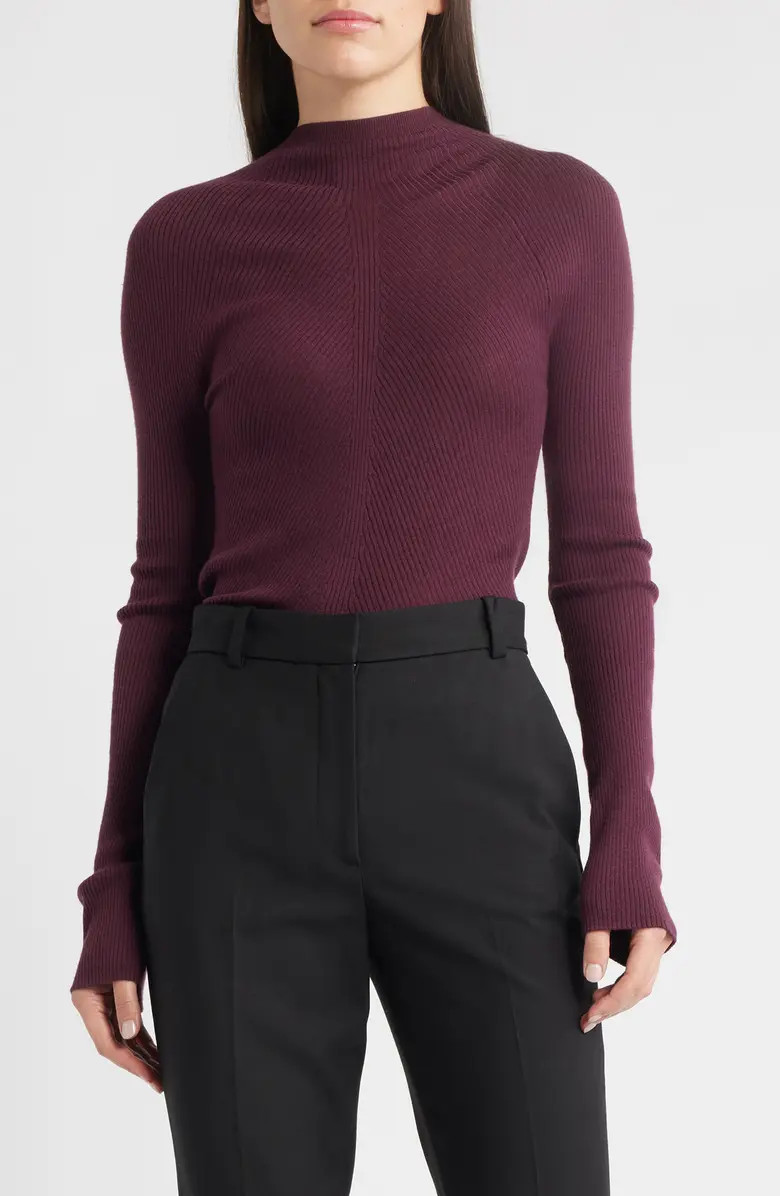 BOSS Foliora Virgin Wool Rib Funnel Neck Sweater | Nordstrom | Nordstrom