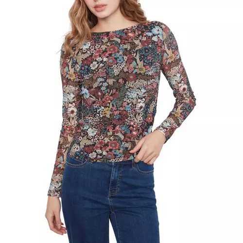 Women's Charlie B Printed Mesh Long Sleeve Boat Neck Blouse | Scheels Sports