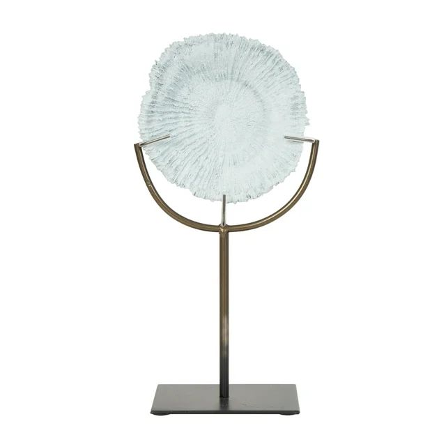 6" x 13" Light Blue Polystone Textured Coral Sculpture with Bronze Stand, by DecMode | Walmart (US)