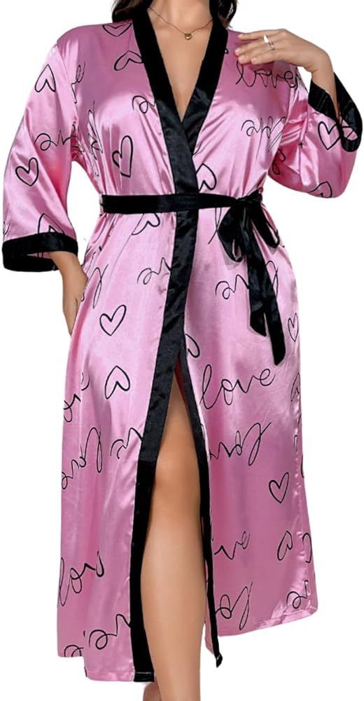 EHSUYAB Sexy Plus Size Robe For Women, Silky Satin Long Robe Sleepwear | Amazon (US)