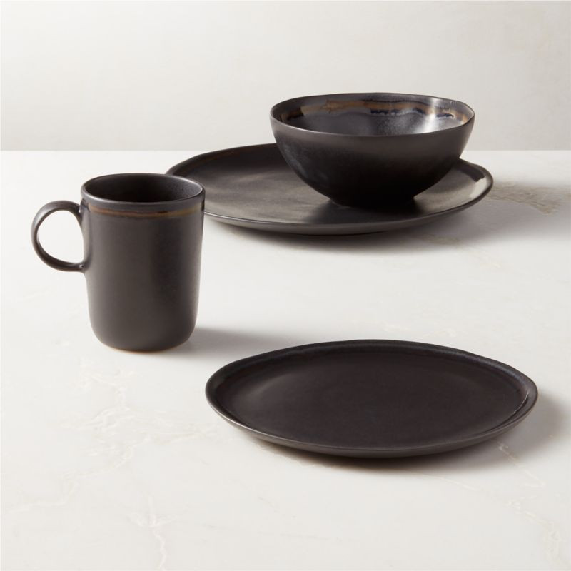 Hyacinth 4-Piece Black Dinnerware Set with Soup Bowl with Reactive Glaze | CB2 | CB2