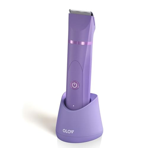 OLOV Electric Body Hair Trimmer - Groin Trimmer for Men - Bikini Trimmer Women - Wet/Dry Shaver Groomer, Replaceable Ceramic Blade Heads, USB Recharge Dock, Waterproof Hygiene Razor, Bright Purple | Amazon (US)
