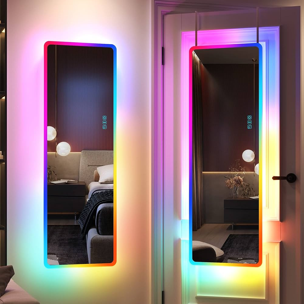 LVSOMT Full Length Mirror with LED Lights, RGB Full Body Mirror, Wall Mounted Lighted Mirror, Ove... | Amazon (US)