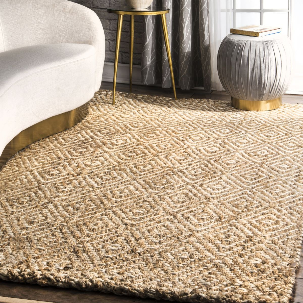 Natural Handwoven Jute Birdseye Diamond Area Rug | Rugs USA