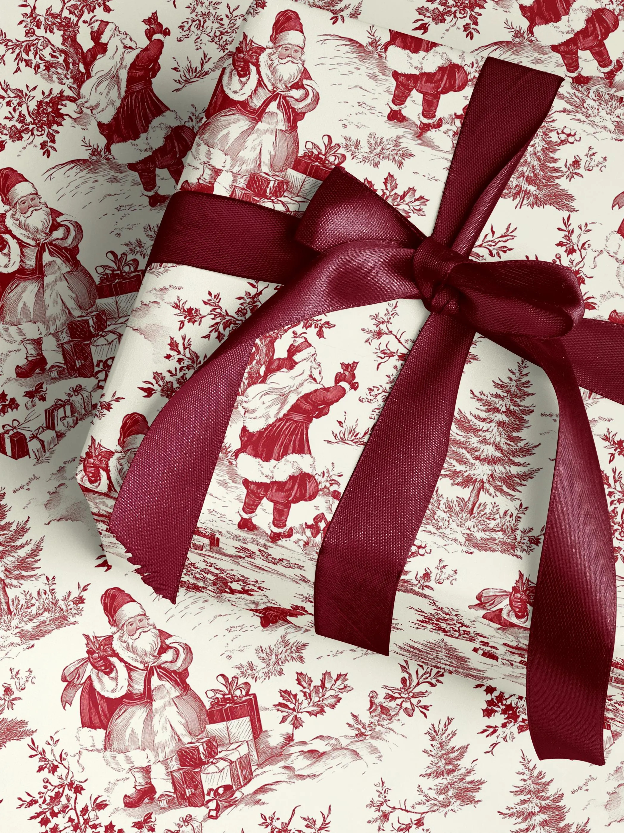 Vintage Christmas Toile Chinoiserie Wrapping Paper Roll Red Santa Toile Pattern Elegant Holiday Gift Wrap Luxury Christmas Paper | Etsy (Global)