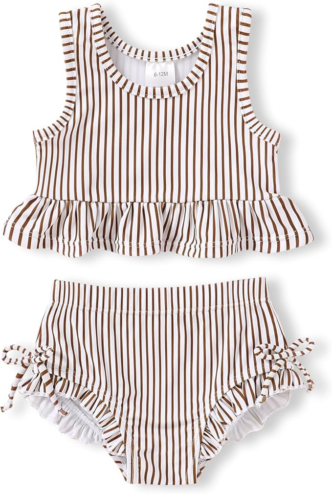HAPPYMA Baby Swimsuit Toddler Girl Bathing Suit Summer Stripe Bikini Set Beach Two Piece Swim Wea... | Amazon (US)