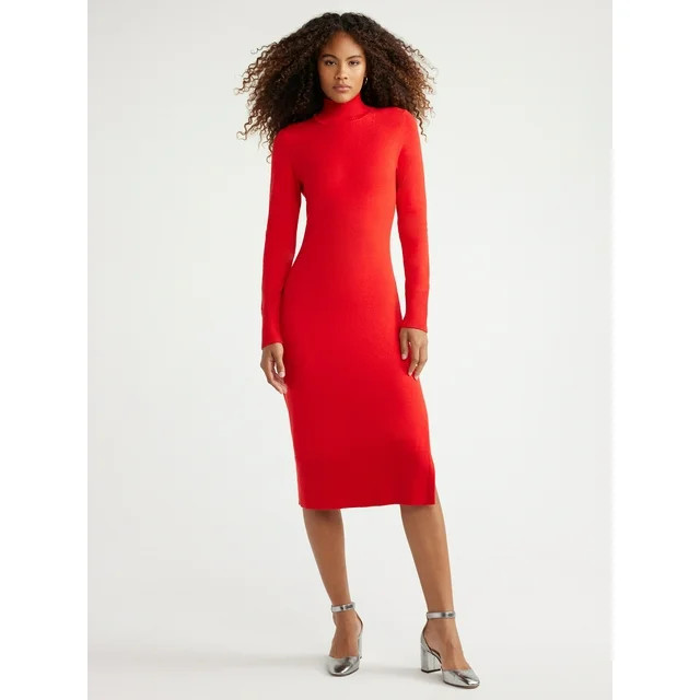 Free Assembly Women’s Turtleneck Sweater Midi Dress with Long Sleeves, Sizes XS-XXXL | Walmart (US)
