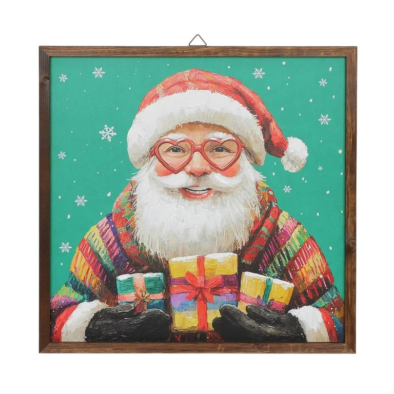 Wood Santa Sign Christmas Wall Hanging Decoration, Multicolor, 20" x 20", by Holiday Time | Walmart (US)