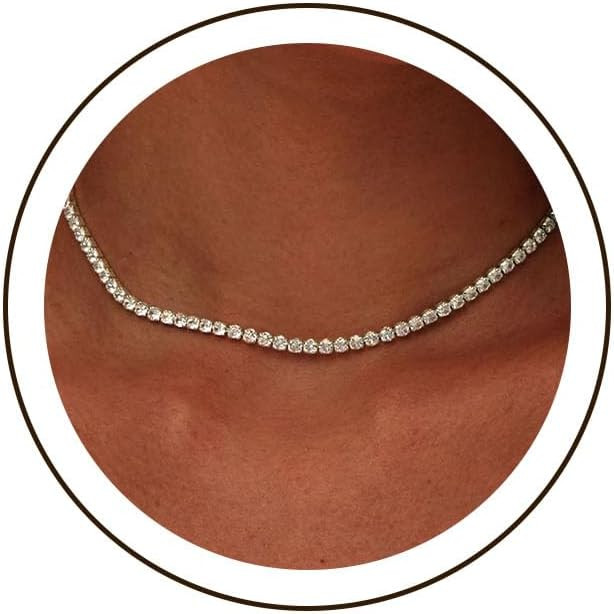 Luxval Tennis Necklace 14K Gold Plated Rhinestone Butterfly Choker Necklaces for women Dainty Zir... | Amazon (US)