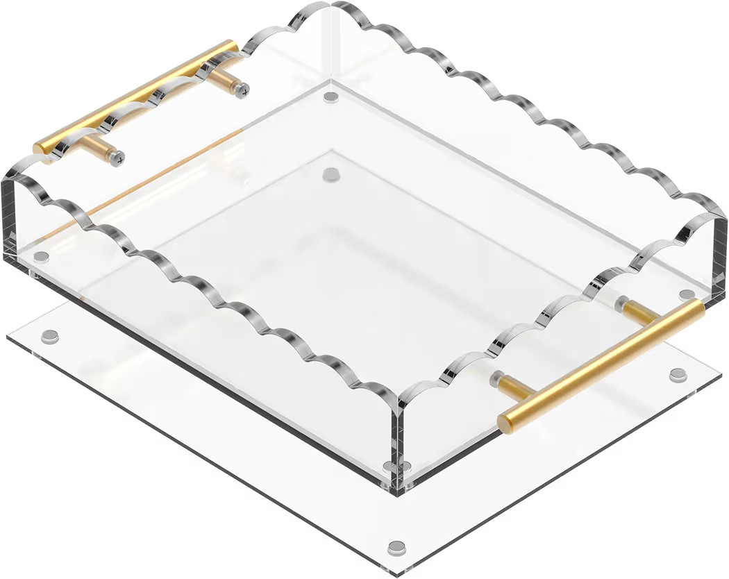 10×12 Rectangular Scalloped Acrylic Tray with Bronze Handles & Magnetic Mat – Clear Display Tr... | Amazon (US)
