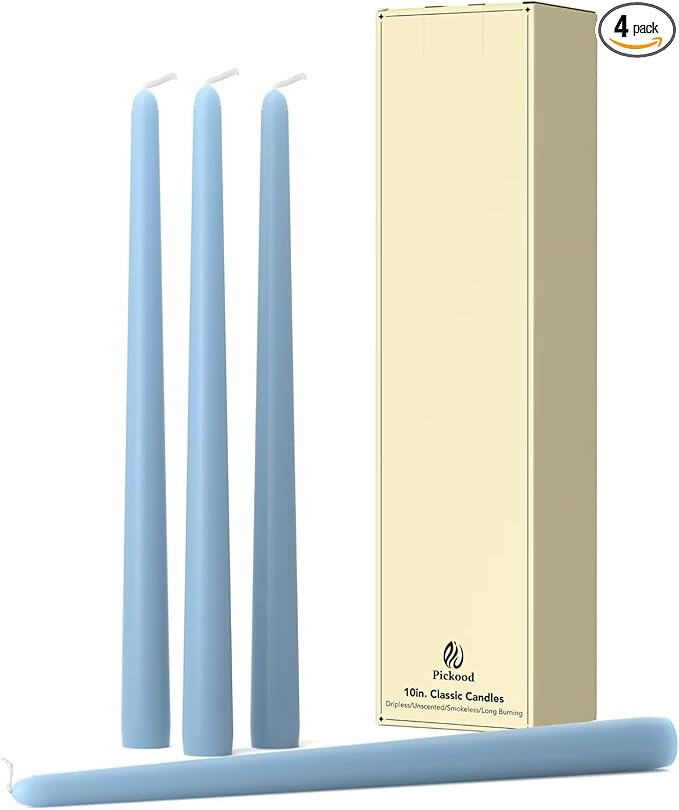 10-Inch Tall Dripless Taper Candles Set of 4 - Baby Blue Tapered Candles, Perfect for Halloween,F... | Amazon (US)