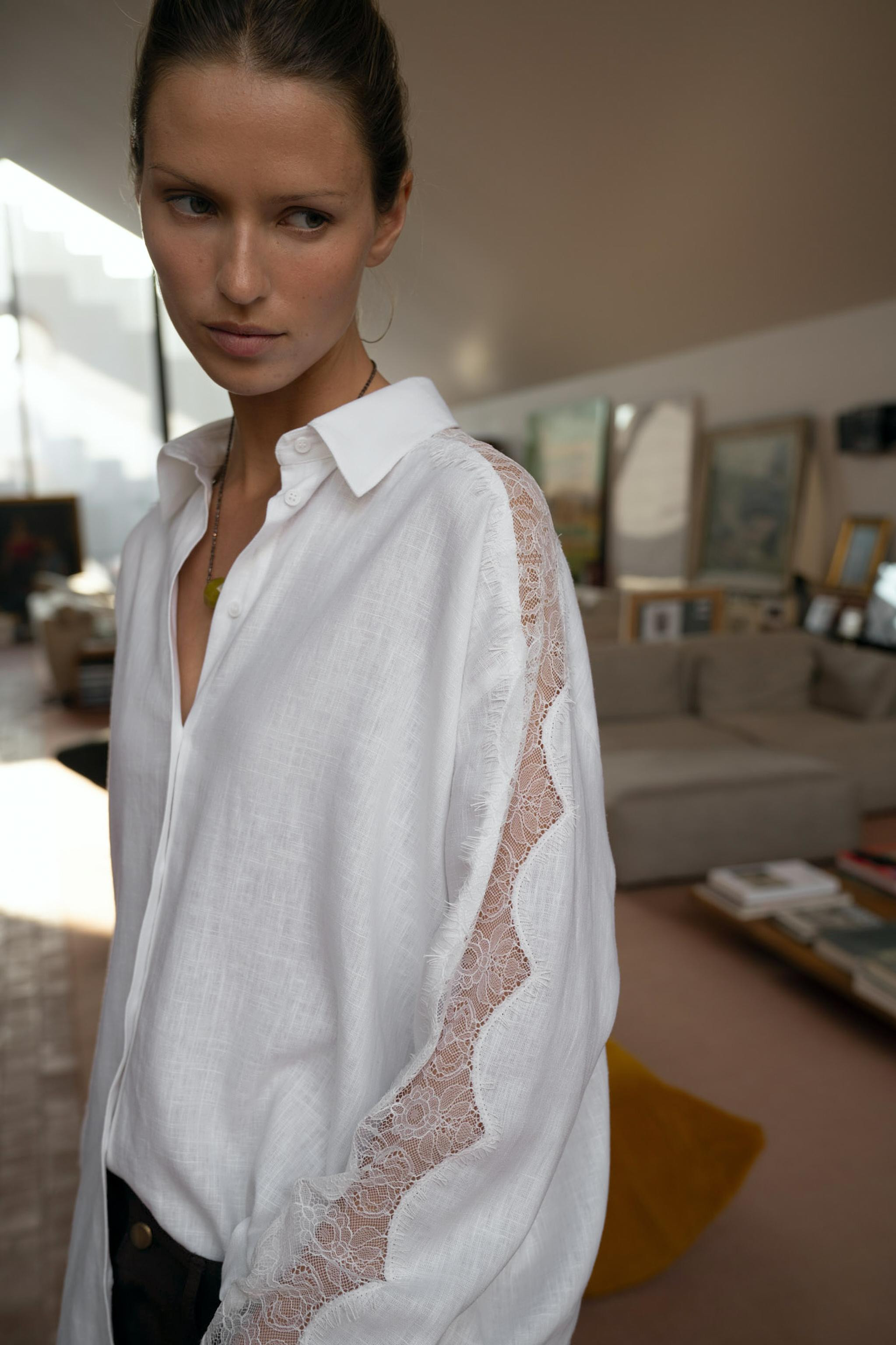 OVERSIZE LACE LINEN BLEND SHIRT | Zara US