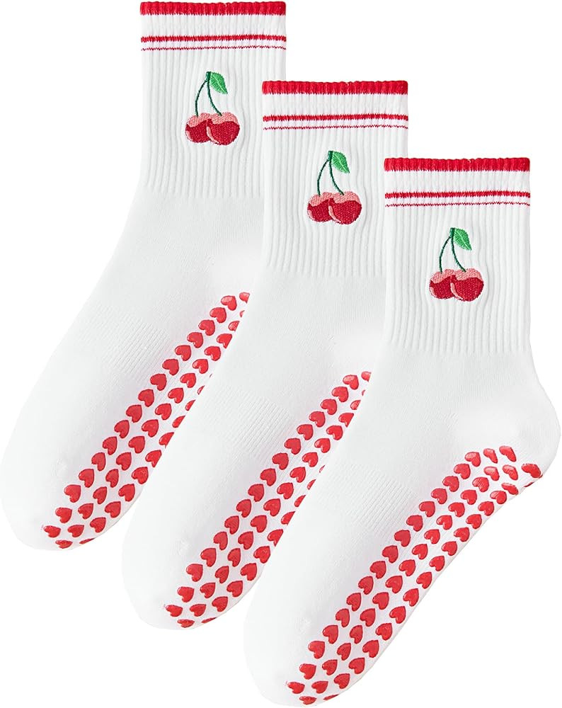 Pilates Socks with Non-Slip Grips Yoga Grippy Barre Workout Athletic Crew Anti-Slip Grip Socks fo... | Amazon (US)