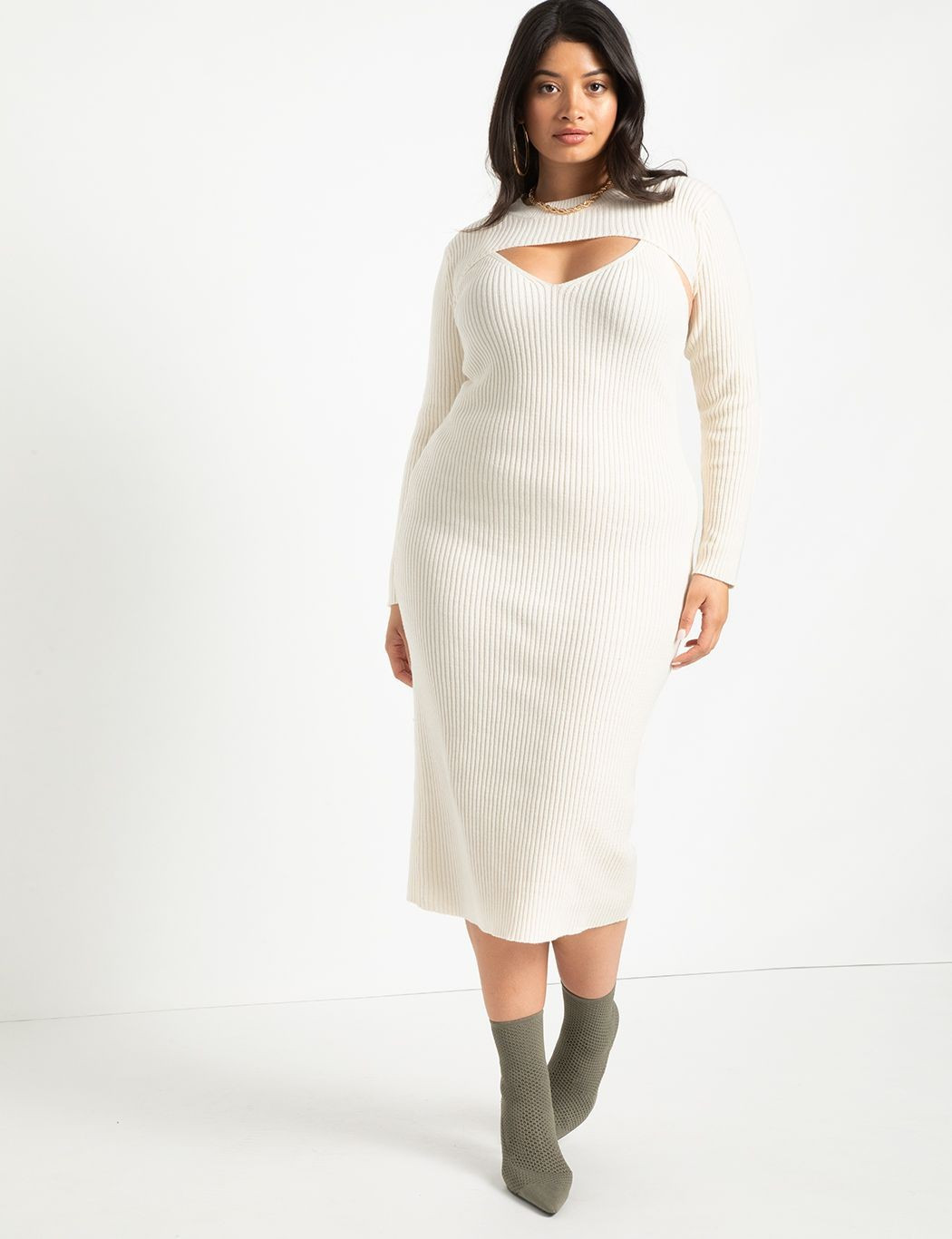 Sweater Tank Dress With Sleeved Shrug | Eloquii