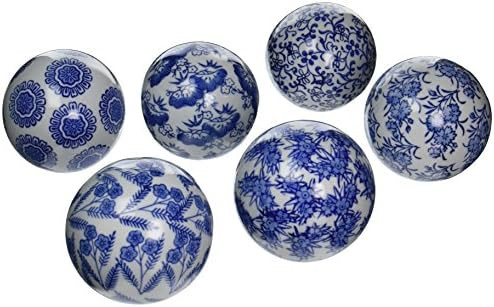 Oriental Furniture 4" Blue & White Decorative Porcelain Ball Set(B) | Amazon (US)