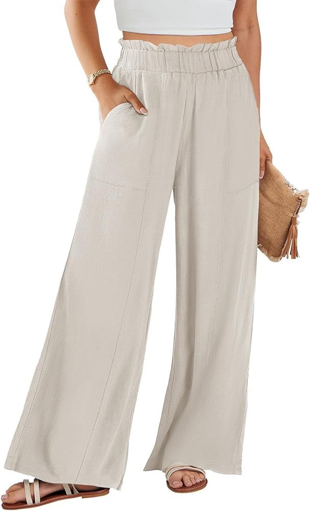 ANRABESS Womens Linen Pants 2024 Summer Casual Loose Wide Leg Palazzo Pants Spring High Waist Flo... | Amazon (US)