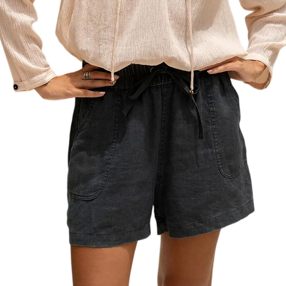 Duyang Women Summer Linen Shorts Elastic High Waist Pants Comfy Drawstring Travel Pant Casual Loo... | Amazon (US)