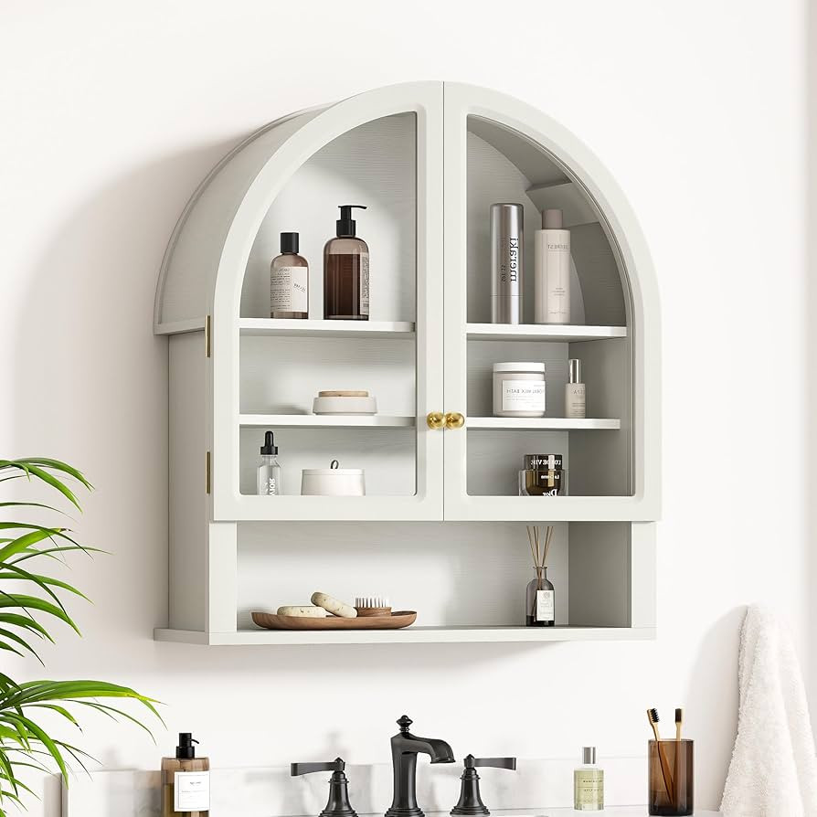 Arched Wall Cabinet with Acrylic Door, Large Wooden Wall Mounted Bathroom Cabinet, Modern Hanging... | Amazon (US)