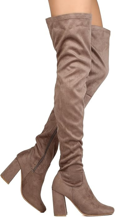Women's Thigh High Boots Stretchy Side Zipper Over The Knee Chunky Block Stiletto Heel Boots | Amazon (US)