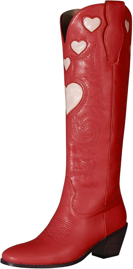 keleimusi Mid-calf Boots Cowgirl with a Heart Decor Embroidered Western Tall Boot | Amazon (US)