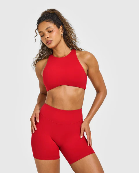 SoftMotion™ High Neck Sports Bra with White Logo 
 Light Toasted Red | Oner Active (UK / US)