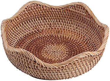 AMOLOLO Handmade Rattan Round Fruit Basket Food Storage Bowls Kitchen Organizer Snack Serving Bow... | Amazon (US)