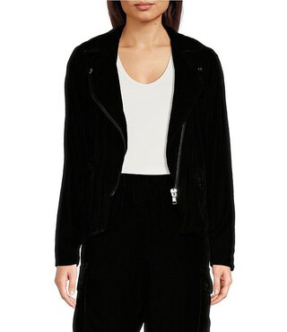 DKNY by Donna Karan Velvet Long Sleeve Zip Up Moto Jacket | Dillard's